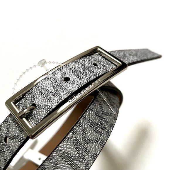 NWT Original MICHAEL KORS Signature Silver Belt Thin Large 556179C Logo Brand main image 4